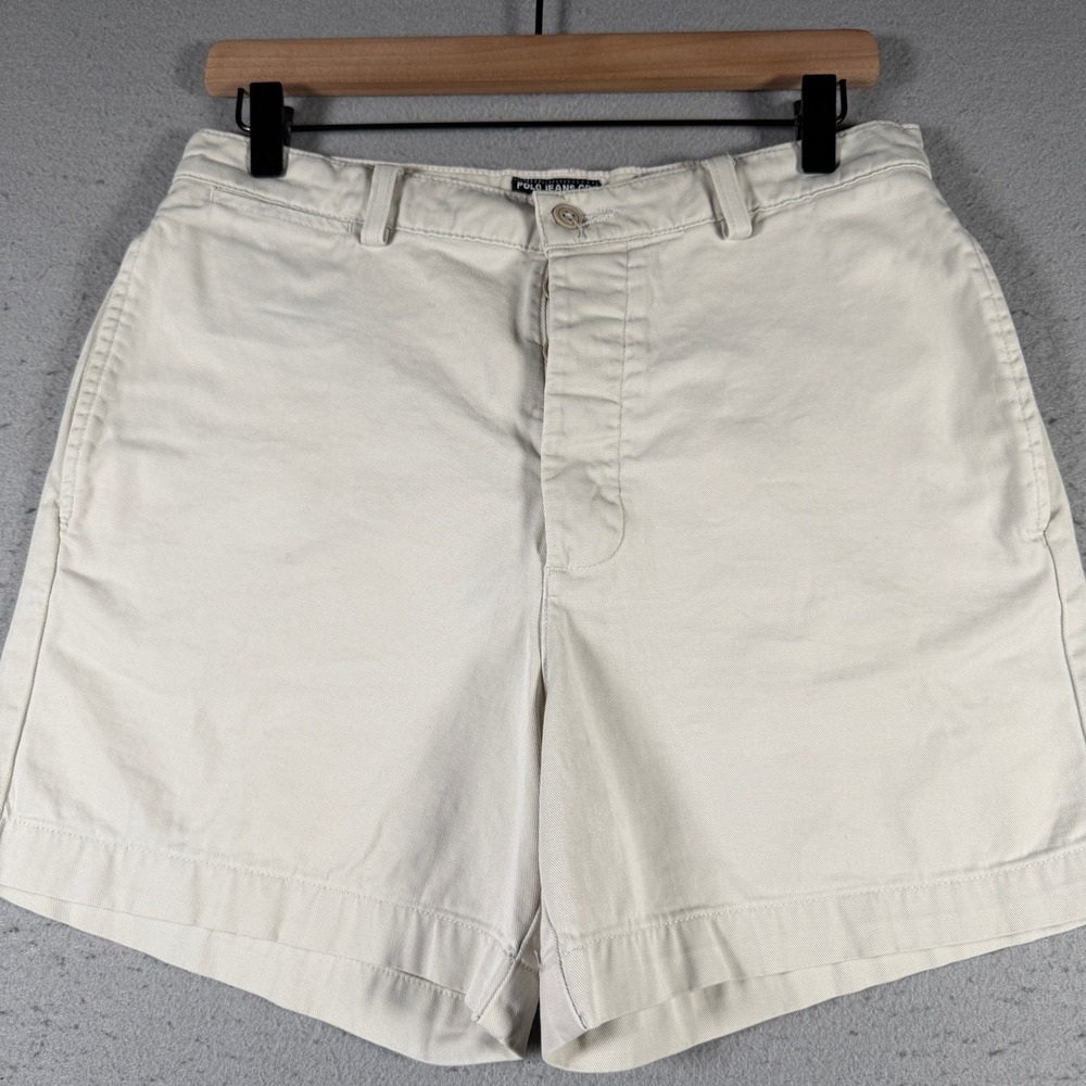 Polo Jeans Co Ralph Lauren Womens Khaki Chino Shorts Size 10 Plainfront Y2K